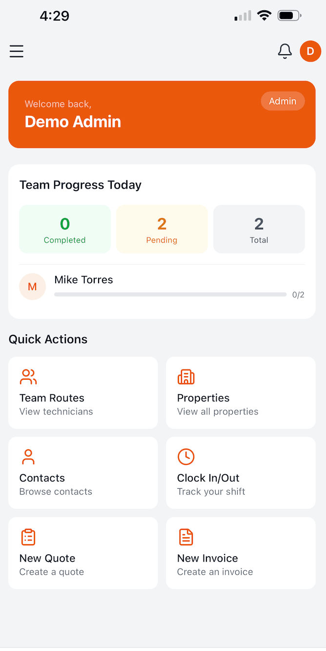 Technician home dashboard