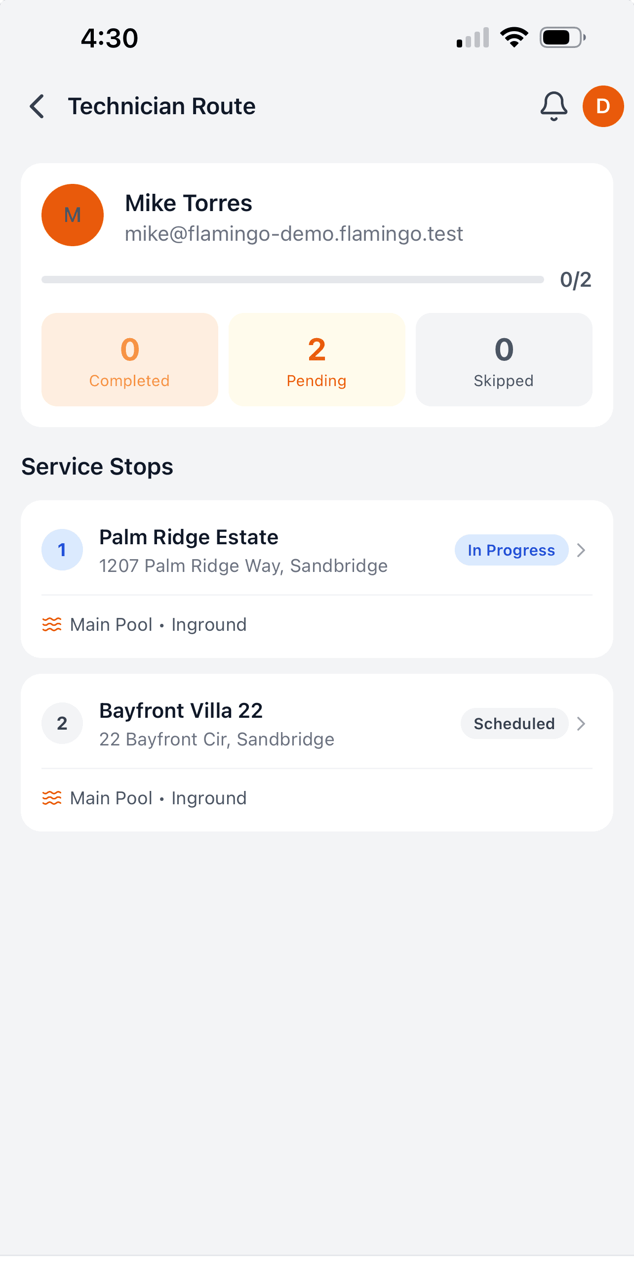 Today's service route