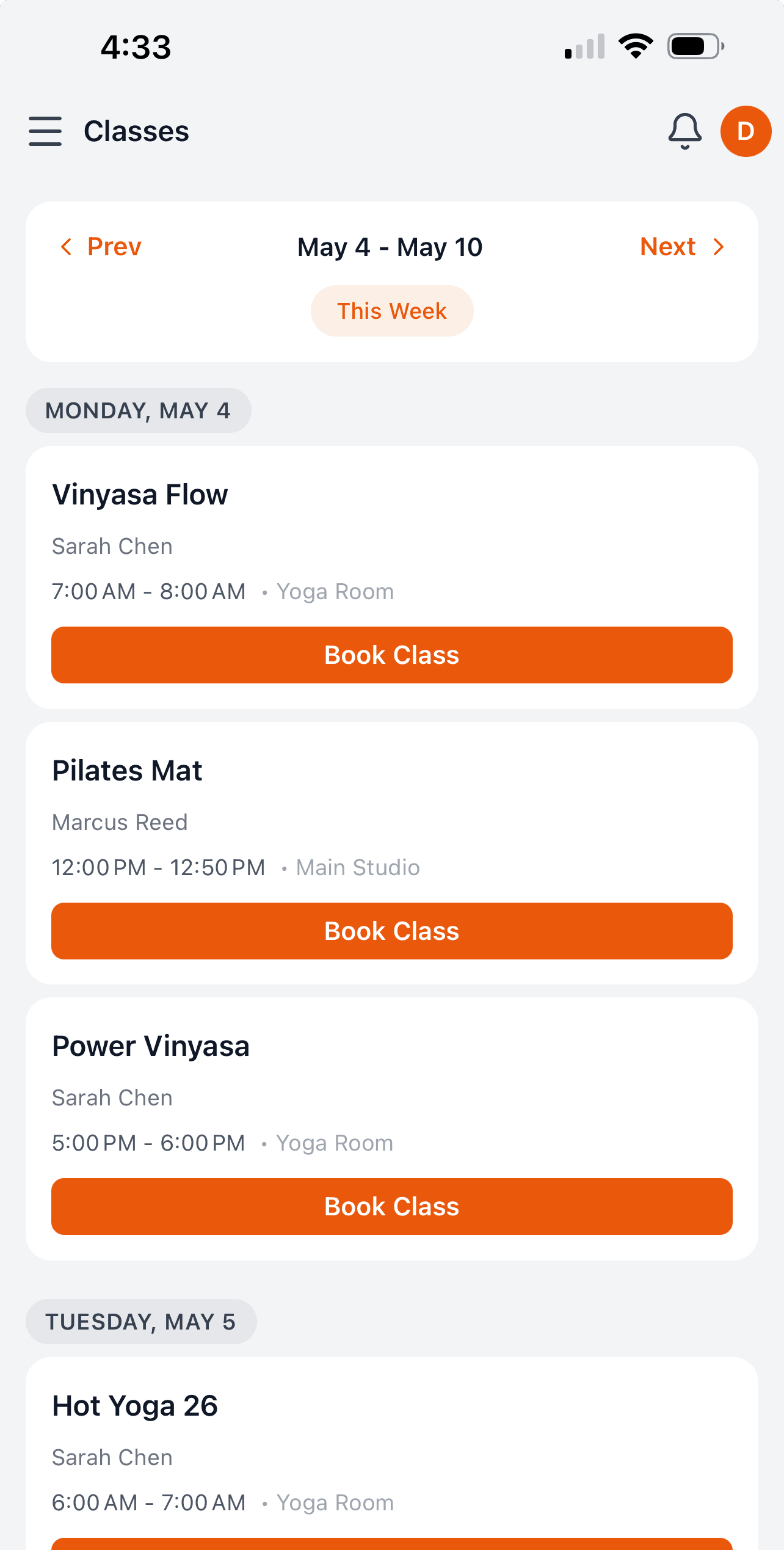 Book a class with one tap